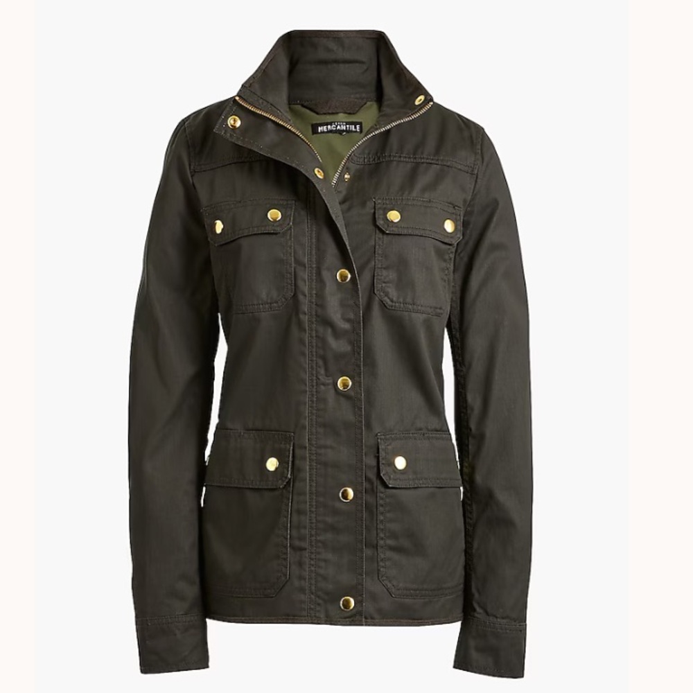 J. Crew Dark Green Utility Jacket with Gold Buttons